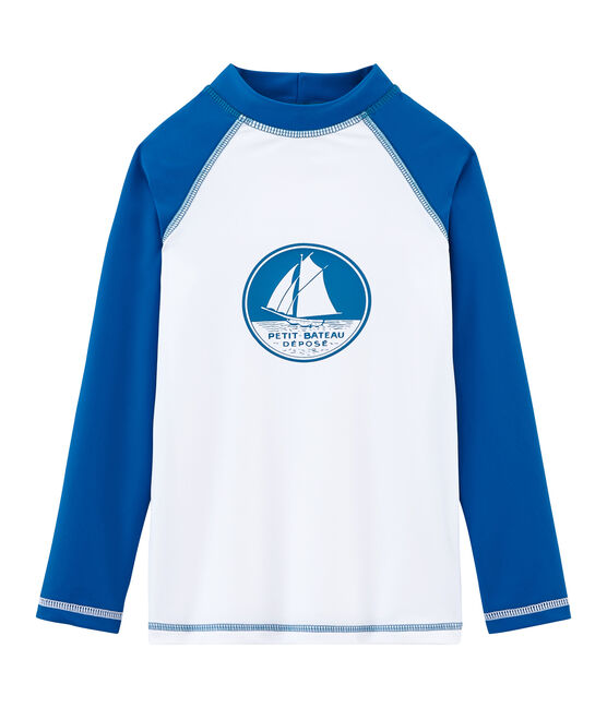 T-shirt protezione solare bimba e bimbo bianco MARSHMALLOW/blu RIYADH