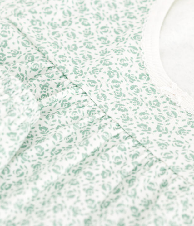 Pigiama corto in cotone a fiori bambino bianco/verde