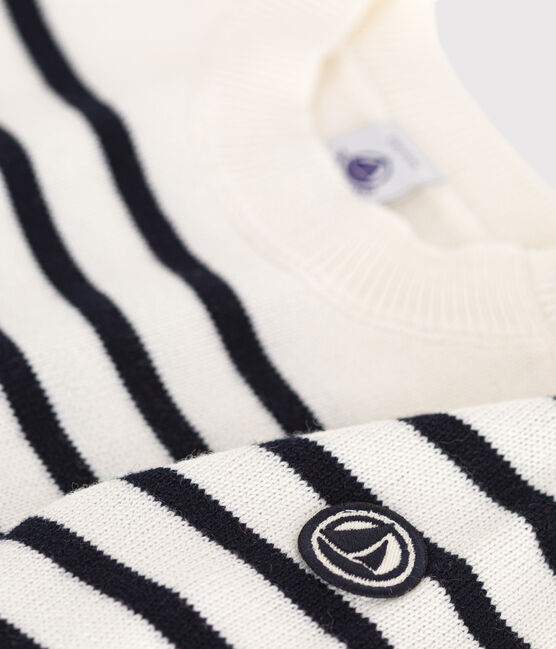 Pullover in maglia di lana e cotone neonato bianco MARSHMALLOW/blu SMOKING