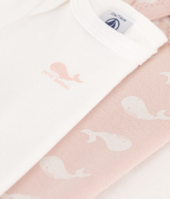 Confezione da 3 body a maniche lunghe in cotone con balene rosa variante 1