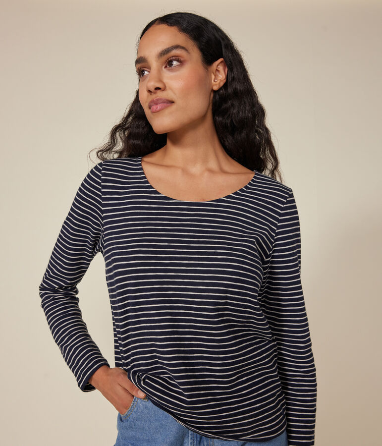 T-shirt Regular a maniche lunghe con scollo rotondo in jersey flamm&eacute; donna SMOKING/ MONTELIMAR