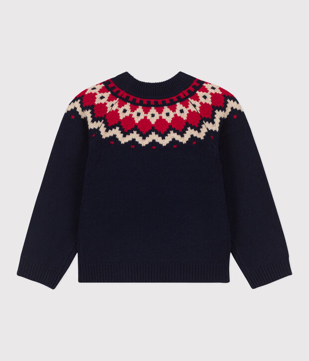 Pullover jaquard in lana e cotone bambino blu/multicolore