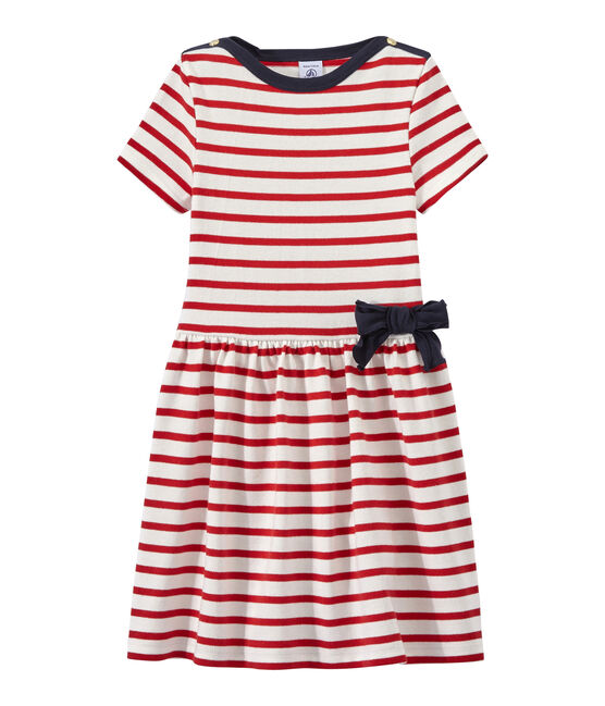 Abito bambina rigato bianco MARSHMALLOW/rosso TERKUIT