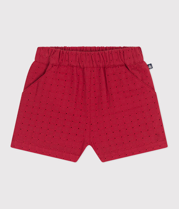 Shorts neonato in popeline e sangallo rosso