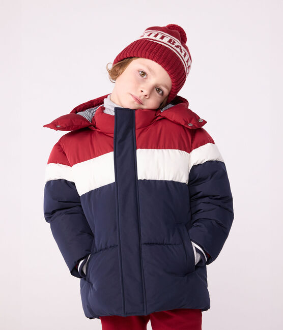 Piumino tinta unita color block bambino blu SMOKING/bianco MULTICO
