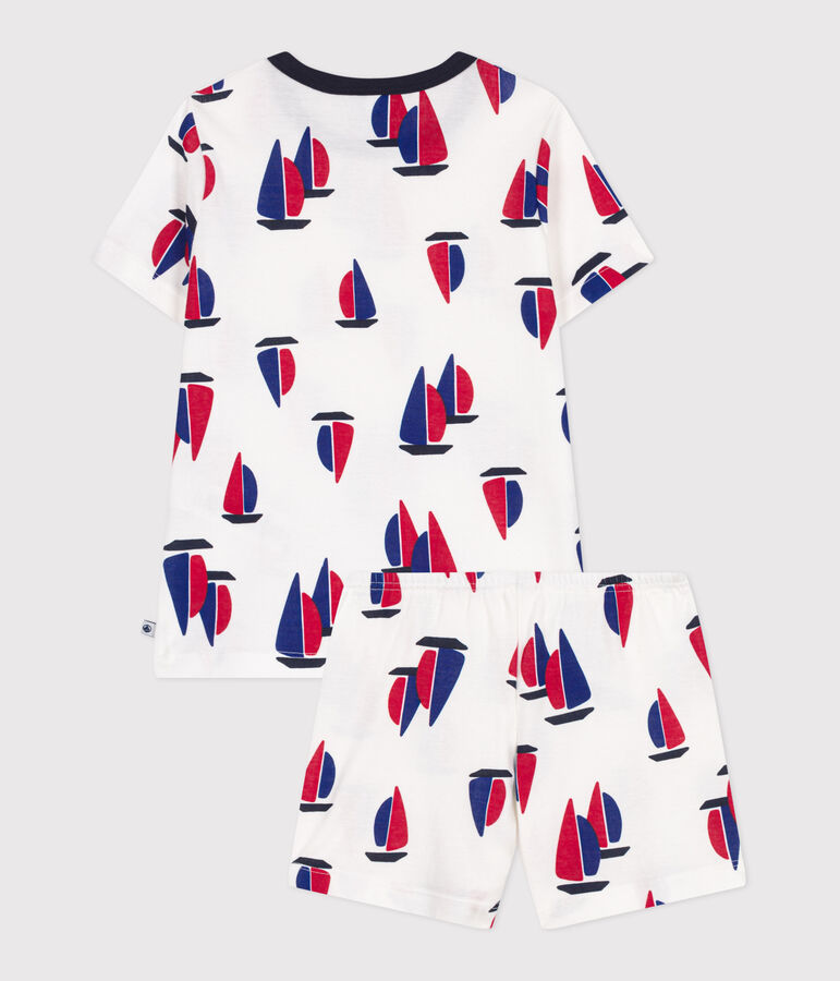 Pigiama corto in cotone per bambini con stampa a barchetta bianco/multicolore