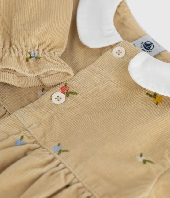 Tutina corta in ciniglia con stampa a fiori neonata beige CAJOU/ MULTICO