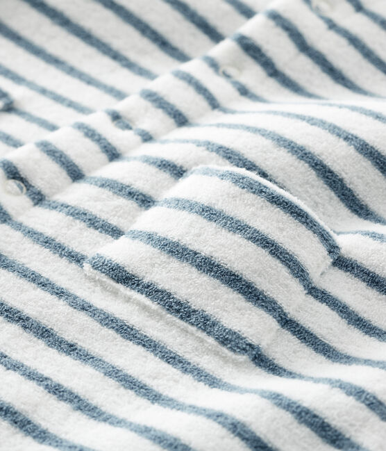 Tutina lunga a righe bebè in spugna bouclette grattata bianco MARSHMALLOW/blu ASTRO