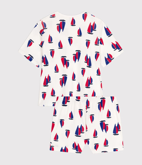 Pigiama con shorts e T-shirt in cotone con motivo a barche donna bianco MARSHMALLOW/bianco MULTICO