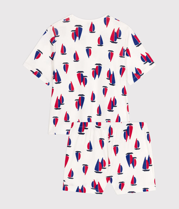 Pigiama con shorts e T-shirt in cotone con motivo a barche donna bianco/multicolore