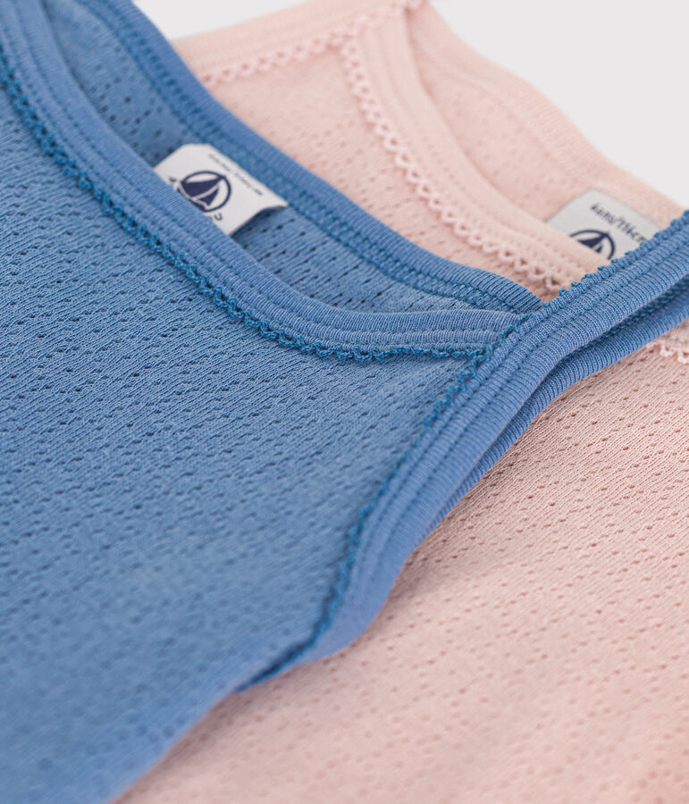 Set di 2 canottiere con spalline sottili in cotone traforato tinta unita bambino variante 1