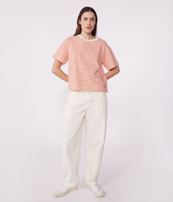 T-shirt Le Boxy in cotone a righe donna rosso AVALANCHE/ SPICY