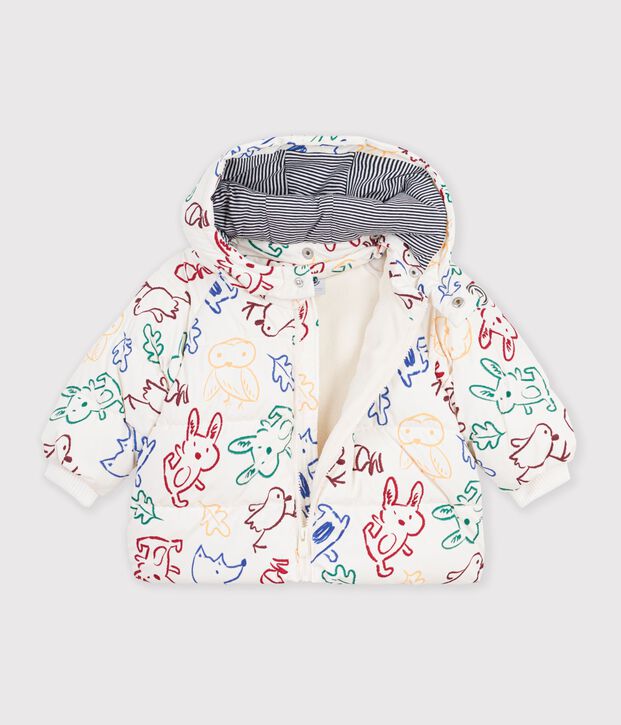 Piumino in poliestere con stampa animalier neonato ecru/multicolore