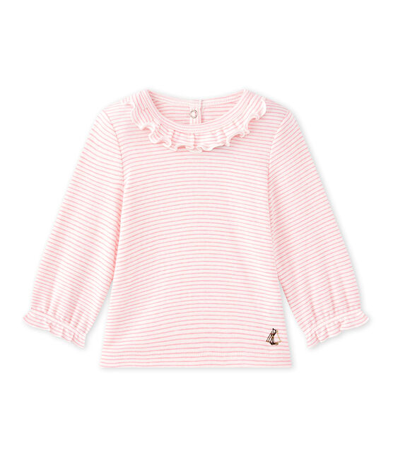 T-shirt bebé bambina rigata bianco MARSHMALLOW/rosa PETAL