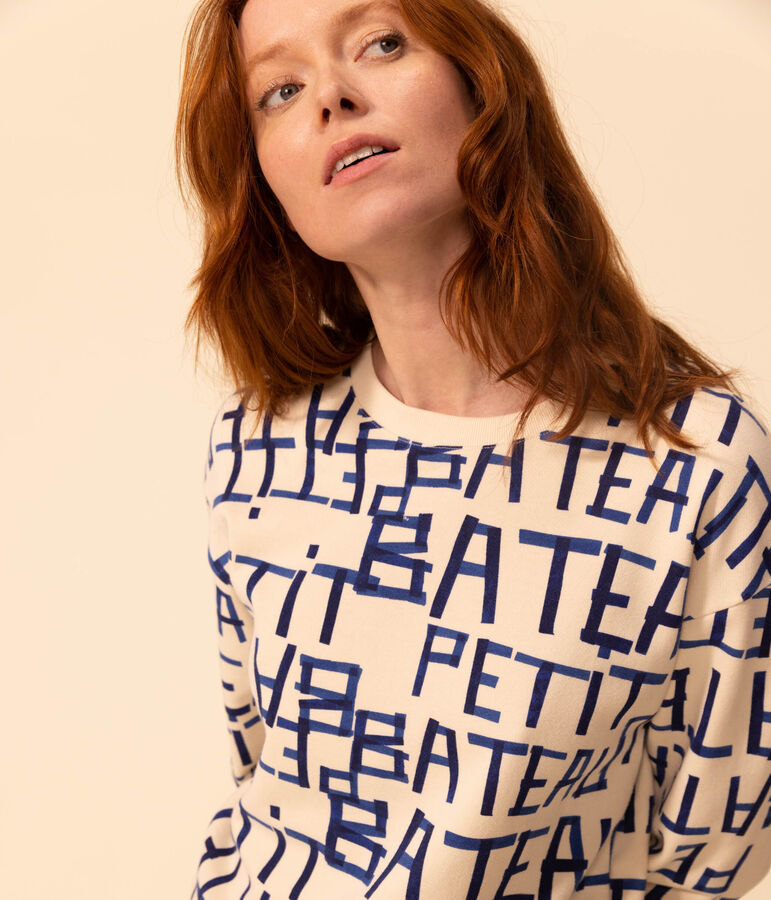 Felpa in molleton Donna ecru/multicolore