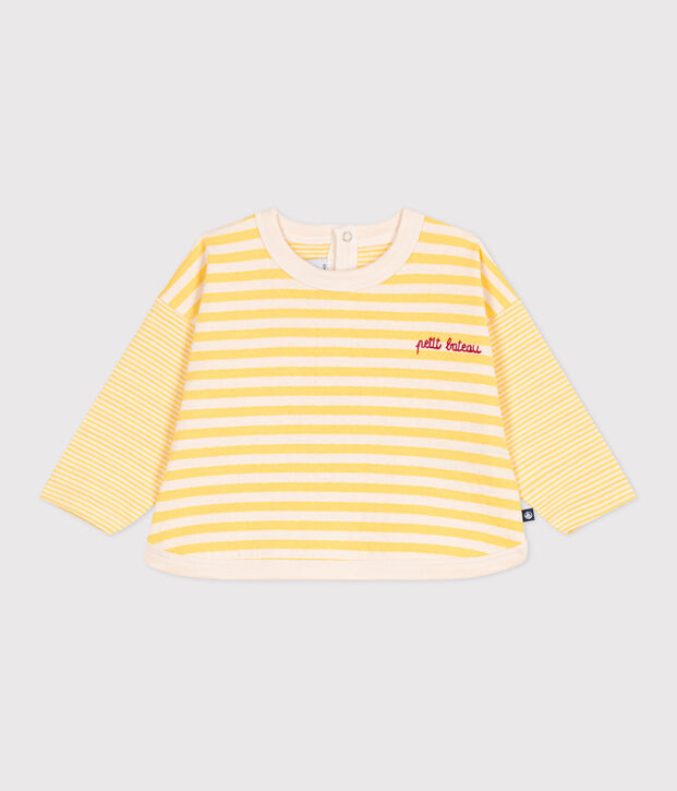 T-shirt a maniche lunghe in cotone a righe neonato giallo/ecru