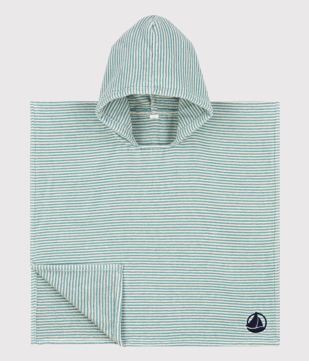 Poncho in cotone verde/ecru