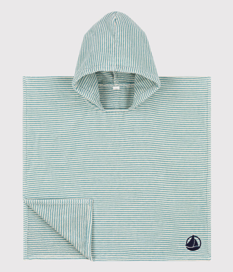 Poncho in cotone verde/ecru