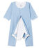 Bodyjama senza piedi bebè femmina a costine blu ACIER/bianco MARSHMALLOW