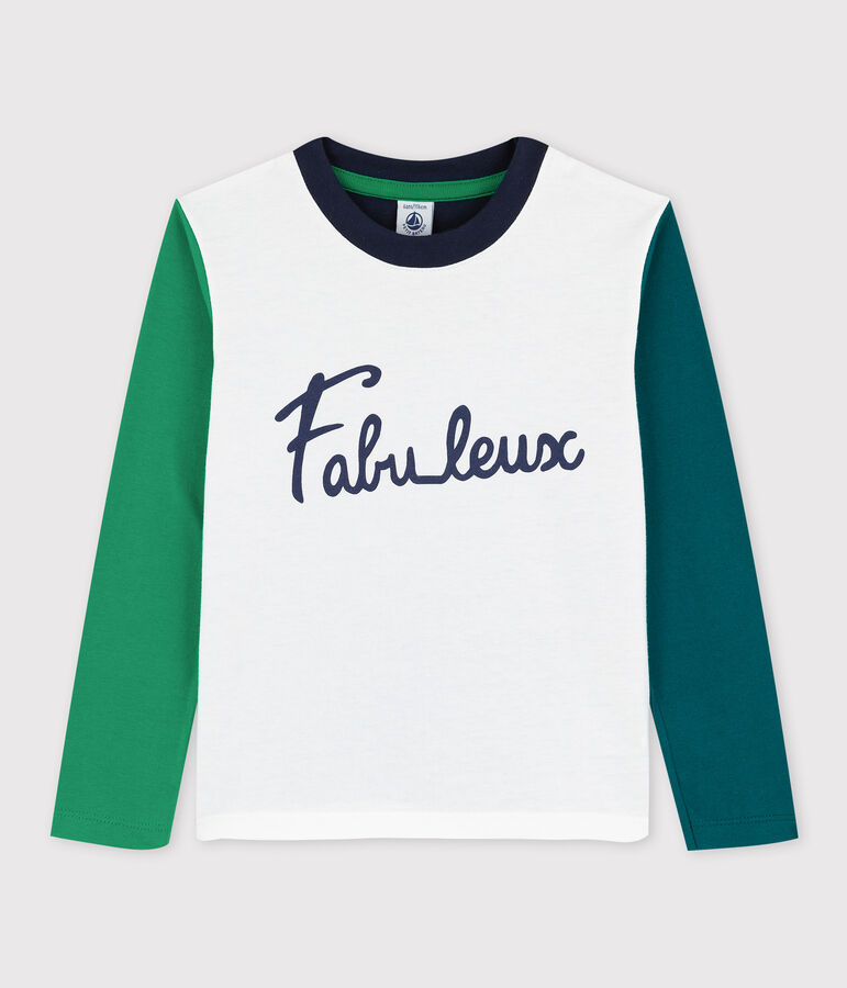 T-shirt bambino a maniche lunghe in cotone bianco/multicolore