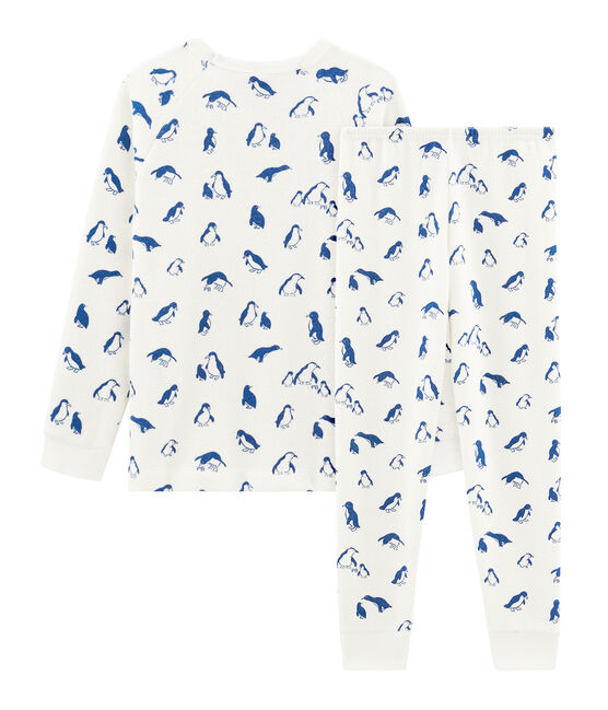 Pigiama unisex in spugna bouclette grattata, super calda bianco MARSHMALLOW/blu MAJOR