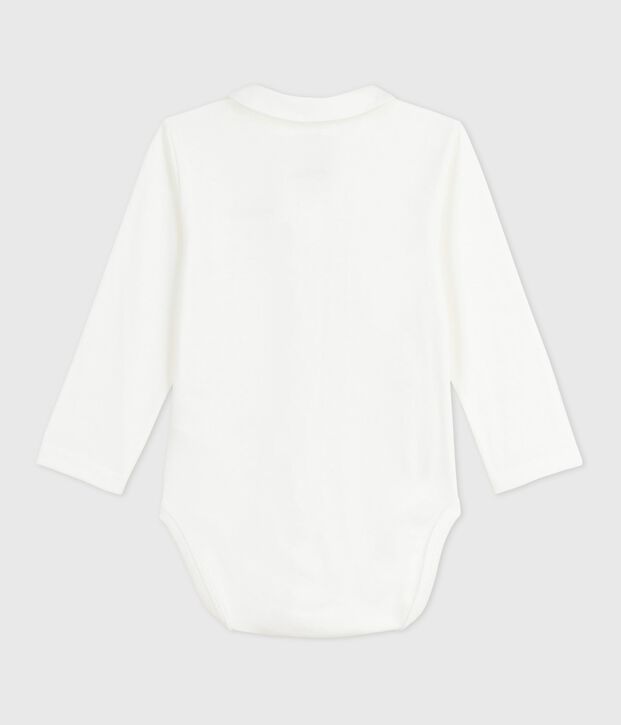 Body con colletto ricamato e scritta sul petto neonato bianco/rosa