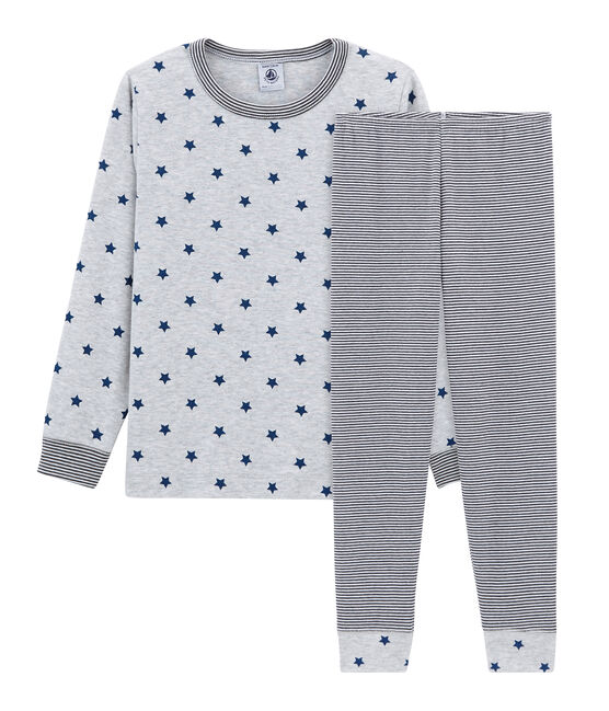 Pigiama bambino a costine grigio POUSSIERE/bianco MULTICO