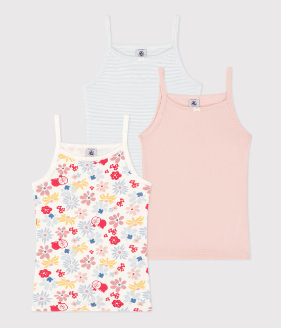 Confezione da 3 canottiere bambino con spalline in cotone a fiori variante 1
