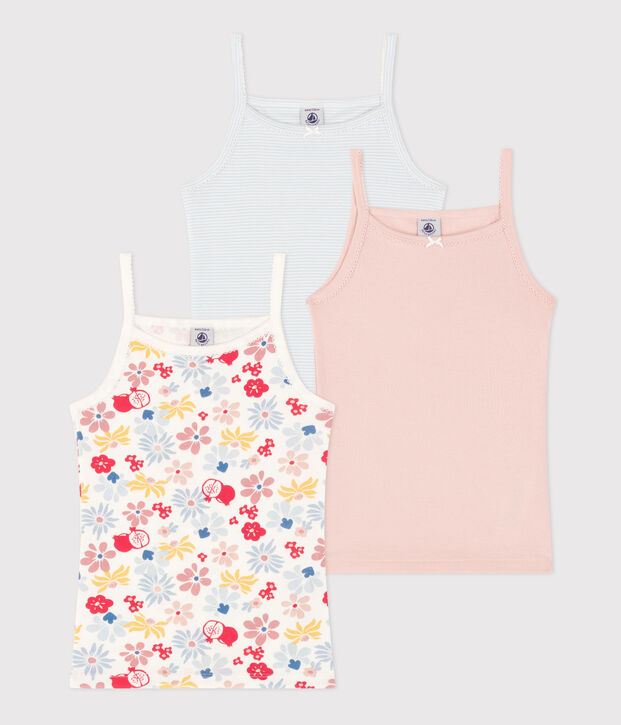 Confezione da 3 canottiere bambino con spalline in cotone a fiori multicolore