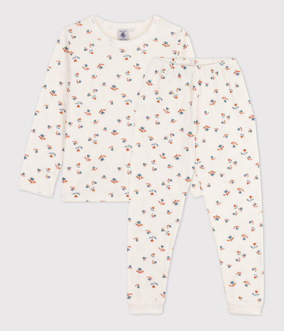 Pigiama bambina in tubique motivo floreale bianco MARSHMALLOW/bianco MULTICO