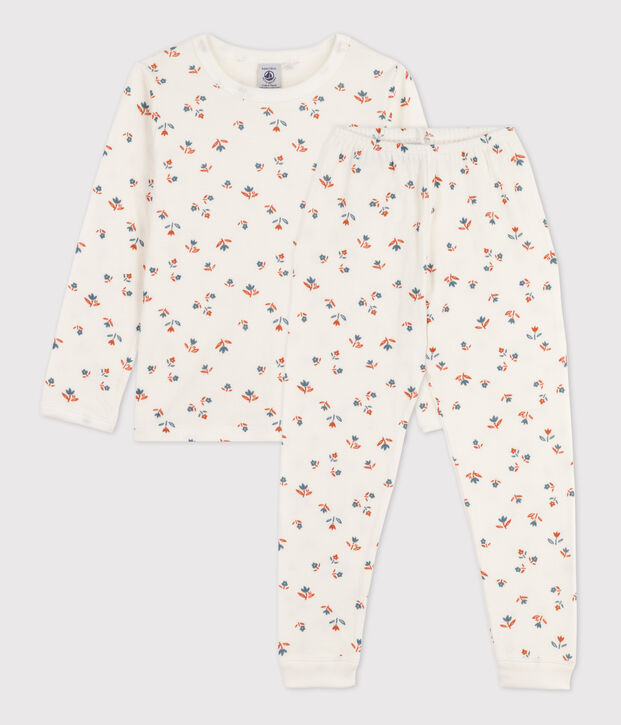 Pigiama bambina in tubique motivo floreale bianco/multicolore
