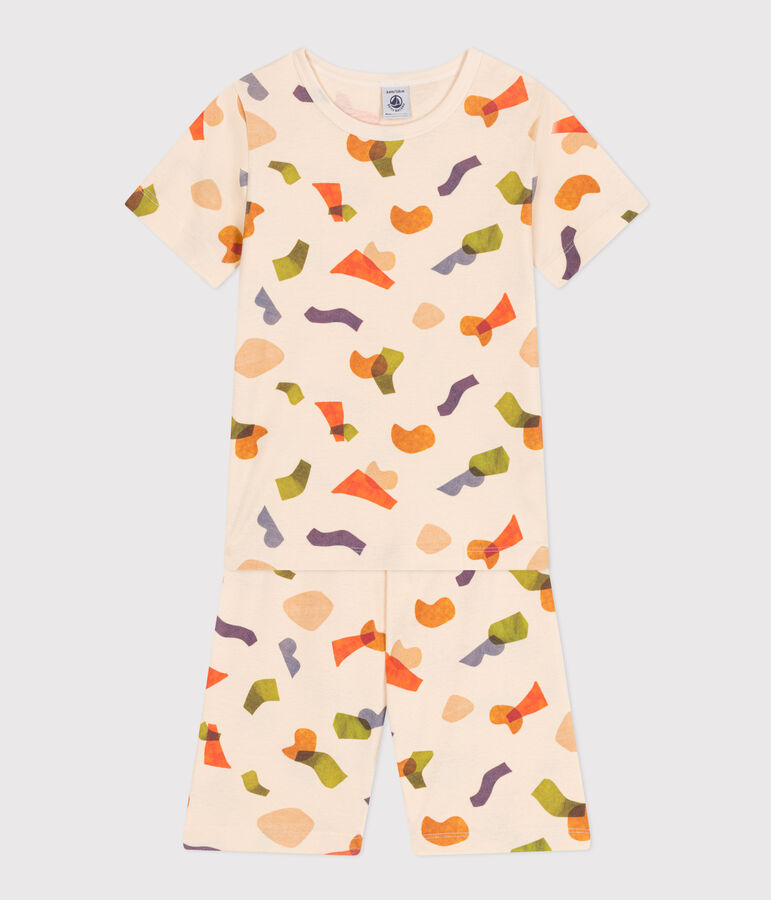 Pigiama short fantasia in cotone bambino ecru/multicolore