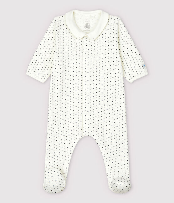 Tutina pigiama con colletto a stelline bebè in cotone biologico bianco MARSHMALLOW/grigio TEMPETE