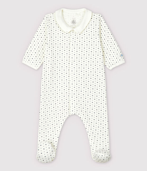 Tutina pigiama con colletto a stelline bebè in cotone biologico bianco MARSHMALLOW/grigio TEMPETE