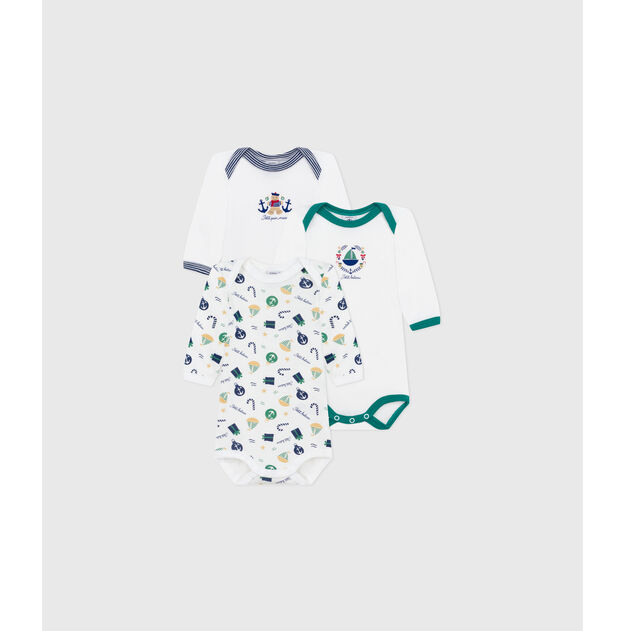 Lot de bodies manches longues en coton imprim&eacute; multicolore