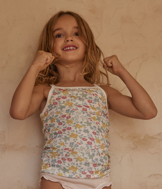 Confezione da 2 canottiere bambina con spalline in cotone a fiori variante 1