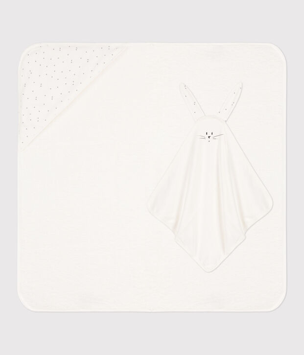 Asciugamano quadrato da bagno e doudou in cotone bianco/grigio