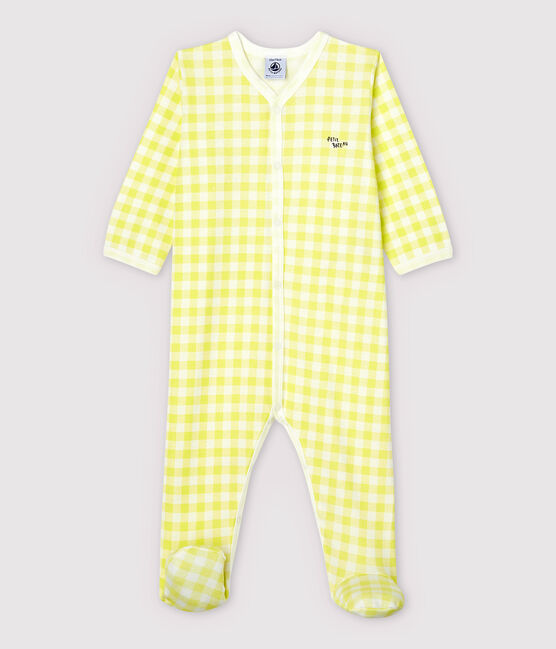 Tutina pigiama quadrettini vichy gialli bebè in cotone bianco MARSHMALLOW/ SUNNY