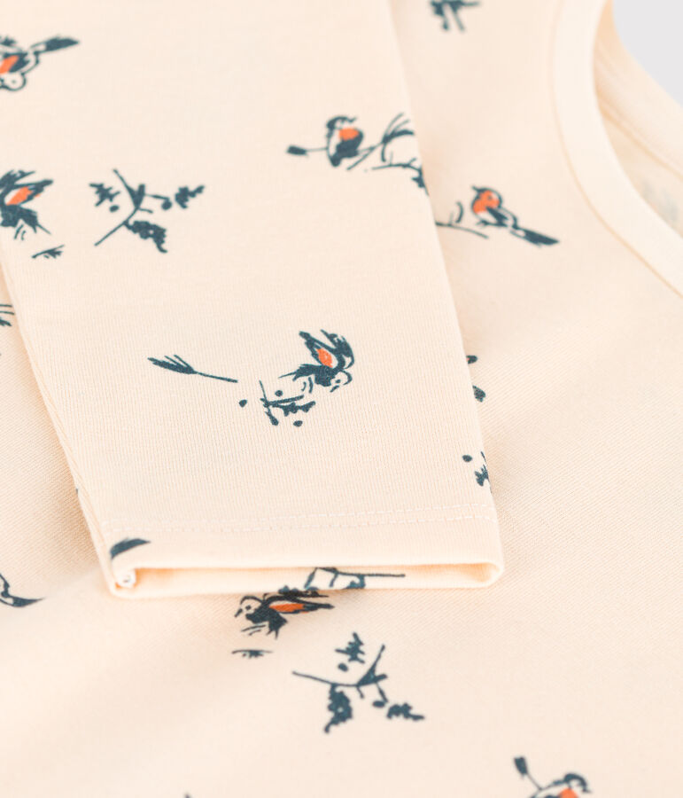 T-shirt a maniche lunghe in cotone a fiori bambina ecru/multicolore