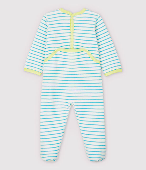 Tutina pigiama a righe blu bebé in ciniglia bianco MARSHMALLOW/blu TIKI