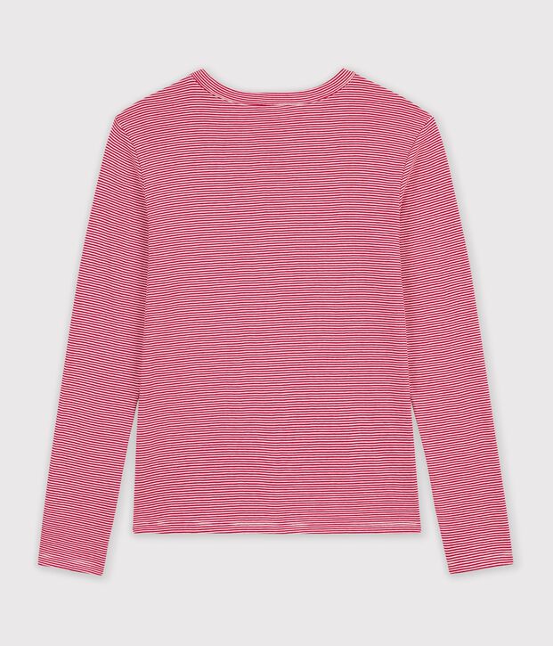 T-shirt a maniche lunghe in cotone a righe donna rosso/bianco
