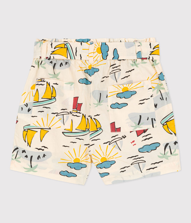Shorts bambina in popeline stampato ecru/multicolore