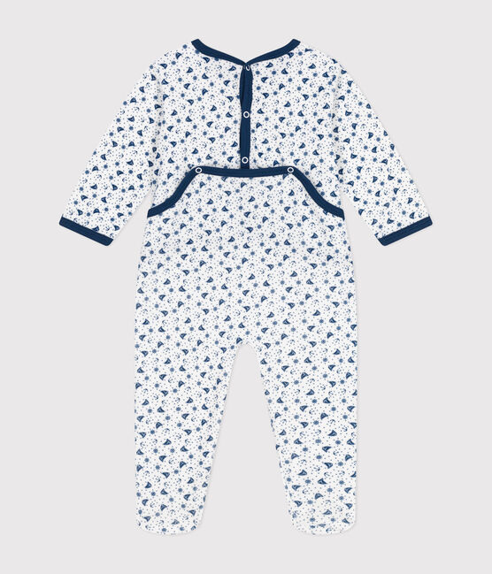 Tutina pigiama neonato in ciniglia bianco ECUME/bianco MULTICO