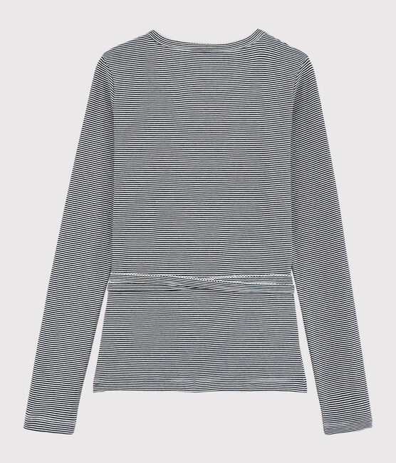 Cardigan scaldacuore in cotone a righe Donna blu SMOKING/bianco MARSHMALLOW
