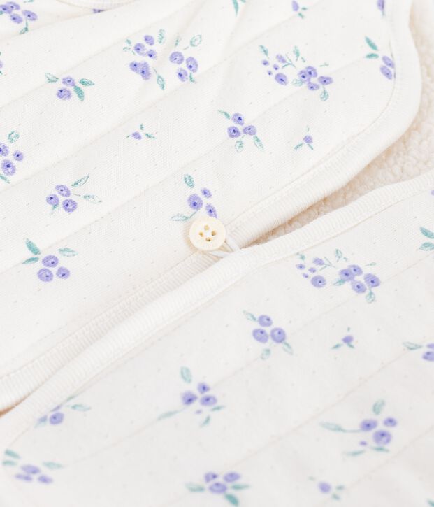 Gilet senza maniche in misto cotone e sherpa con stampa a fiori neonata ecru/multicolore