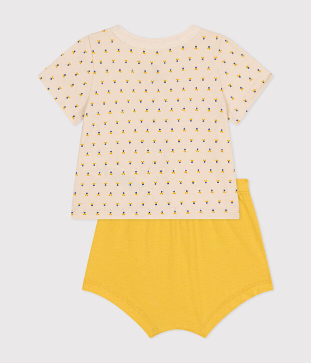 Completo 2 pezzi in jersey leggero beb&egrave; ecru/multicolore