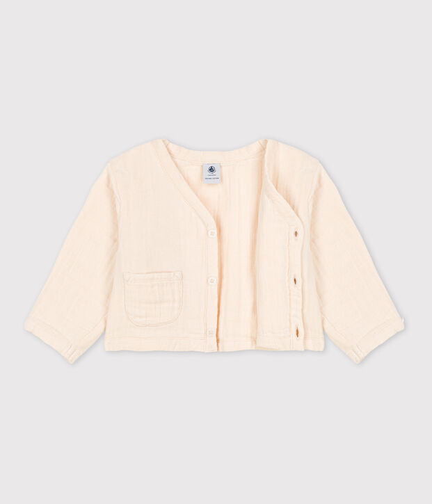 Cardigan in garza di cotone per neonati ecru