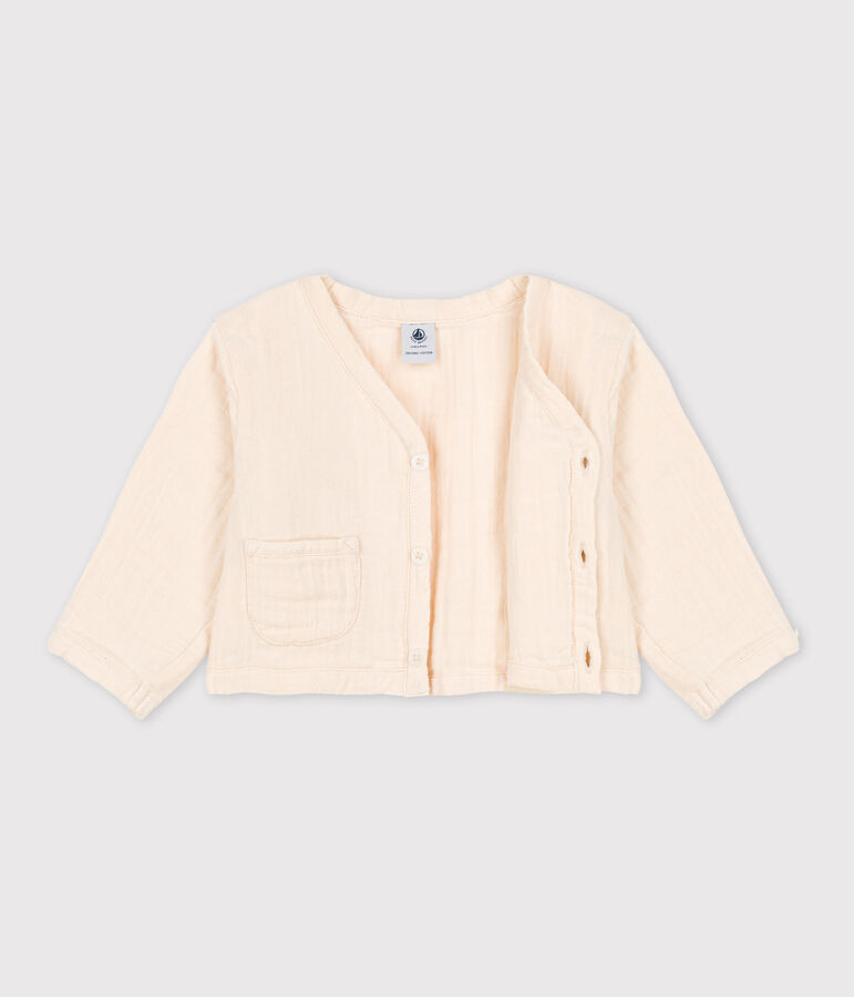 Cardigan in garza di cotone per neonati ecru