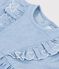 Vestitino da neonata in chambray a maniche corte ricamato con cuori. blu
