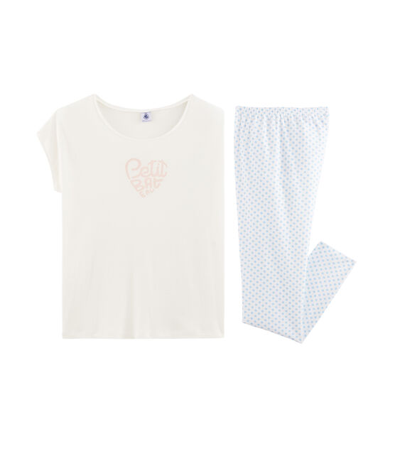 Pigiama ragazza a costine bianco MARSHMALLOW/blu JASMIN